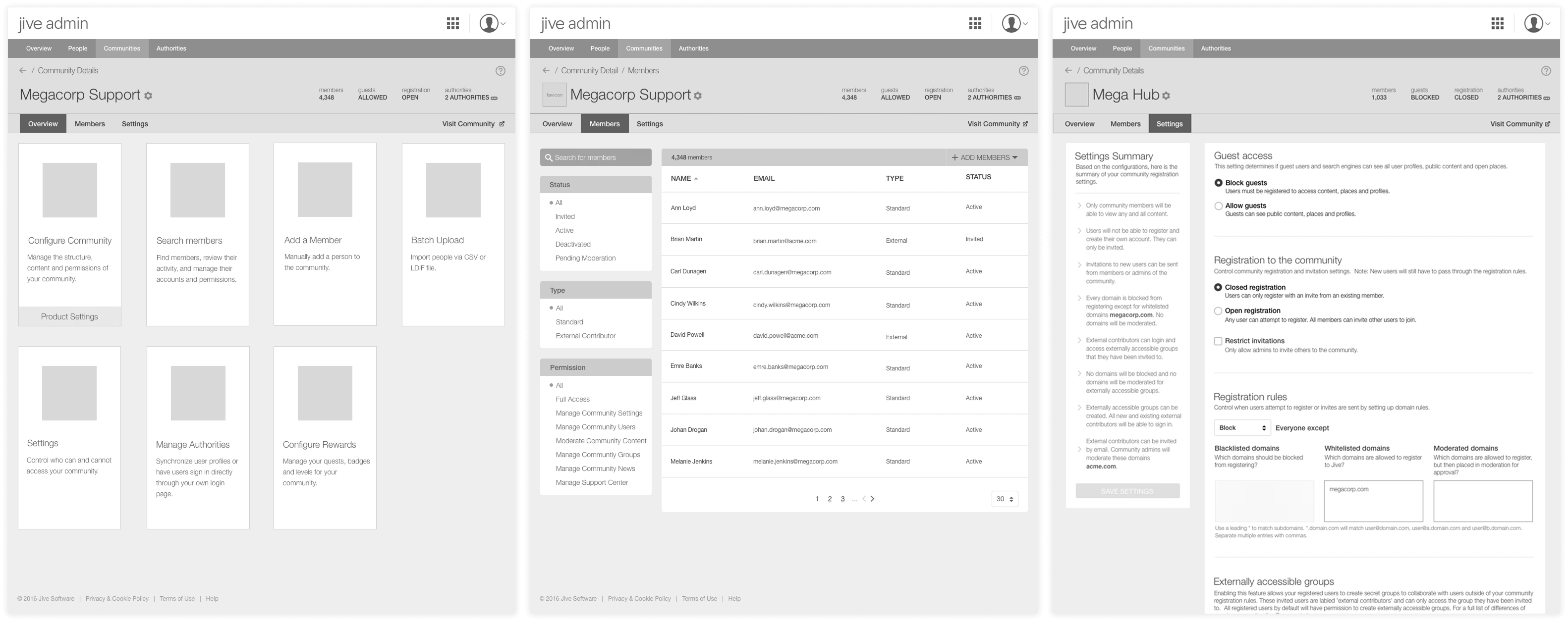 Jive Admin - Wireframes